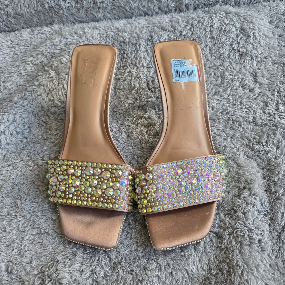 INC Rhinestone Iridescent Embellished Heels Square Toe Party Dress Sandals Sz 6M
